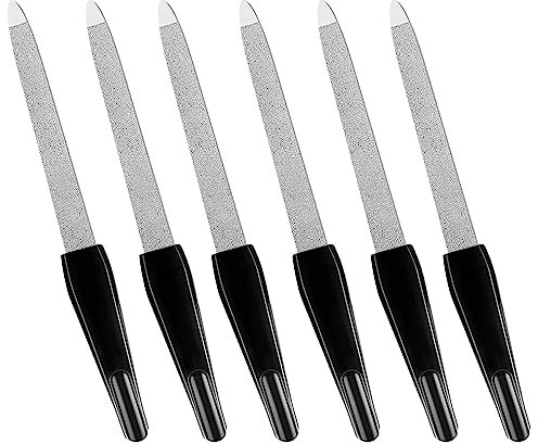 Limas de uñas de metal de acero inoxidable con punta afilada, mango antideslizante, grano de zafiro de doble cara para uñas naturales, uñas de los pies, limas de uñas metálicas, color negro (6