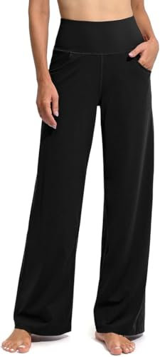 Promover Activewear-Hosen für Damen mit Taschen Jogginghose Hohe Taille Yogahose Weites Bein Straighthose Bauchkontrolle Schlaghose Arbeit Sporthose Klein/Regulär/Groß