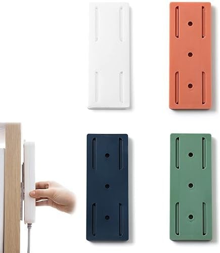 AWAVM 4 Pcs Socket Holder Wall Self-Adhesive Desktop Socket Fixer Adhesive Punch-Free Socket Holder Power Strip Holder Fixator for Kitchen Home Office Wall Mount Power Strip WiFi Router Tissue Box