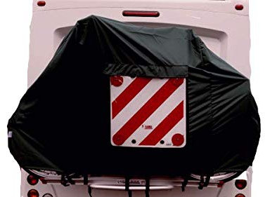 Motorhome/Caravan 2 Bike Cover STANDARD For Rear Vehicle Wall Mounted Style Bike Racks (Black With Clear Pocket & Hazard Board)