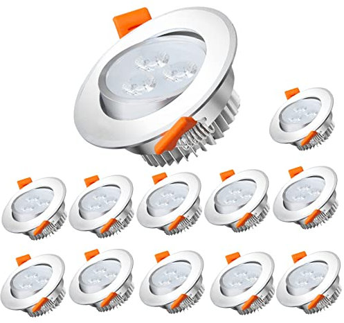 Sonnewelt LED spot Einbaustrahler 230V 12 Stück x 3W warmweiß LED deckenleuchte Spots schwenkbar energieeffizient Deckenspots flach Einbauleuchten fr Badezimmer Kche Wohnzimmer Korridor