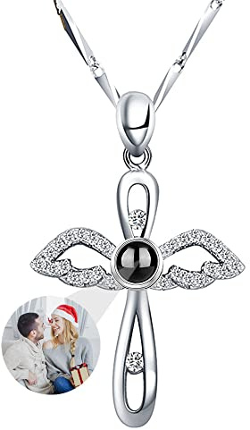 WILINNI Personalisierte Foto Projektion Halskette| 100 Sprachen I Love You Halskette, Angel Kette-Kette Mit Bild, Romantisches Geschenk Für Sie| Weihnachten Geburtstag (Stil 4