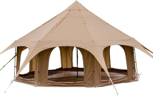 Thcbme 5 m langes Glockenzelt aus Baumwollleinen, Jurten mit Herdwagenheber, winddicht, atmungsaktiver Schatten, Familien-Camping, Reisen, Gruppenaktivitäten, 4-Jahreszeiten-Polyester (6–10 Personen),