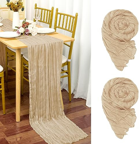 YMHPRIDE 2 Pezzi Runner da Tavola in Garza Beige, 90 x 300cm Marrone Chiaro Runner da Tavola per Formaggio per Matrimonio Addio al Nubilato Baby Shower Decorazioni Feste di Compleanno
