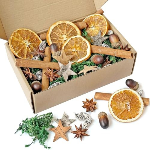 67 Stück Adventskranz Deko, Weihnachtskranz Deko mit Tannenzapfen, Zimtstangen, Getrocknete Orangenscheiben, Birkensternen, Dunkelgrün Moos,Potpourri Weihnachten für Weihnachtsdeko,Advent,Wichteltür