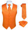 HISDERN Herren Paisley Weste Orange Floral Jacquard Krawatte Einstecktuch Einstecktuch Hochzeitsfeier Business Fit Weste Anzug Set,L,Orange-N