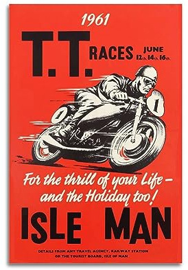 ECHUN Vintage Motorrad Poster Isle of Man TT Dekorative Leinwand Wand & Kunst Bild Gemälde 30 x 45 cm