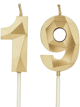 Geburtstagskerzen Zahlen 19，3D Gold Kerzen Geburtstag für Kuchen geburtstagsdeko, Geburtstag Kerzen Zahlen, Geburtstagskerzen Kinder für Partys, Hochzeiten, Firmenfeiern, Jubiläen (Gold, 19)