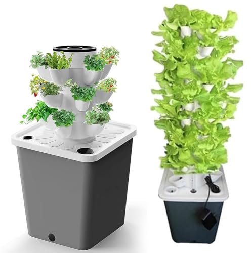 Garten-Hydrokultur-Anbausystem, 15/20/25/30 Pods, Hydrokultur-Turm, Aeroponik-Anbauset, Aquaponik-Hydrokultur-Turm mit Hydratationspumpe, Adapter, Netztöpfen, Timer für Kräuter, Obst und Gemüse