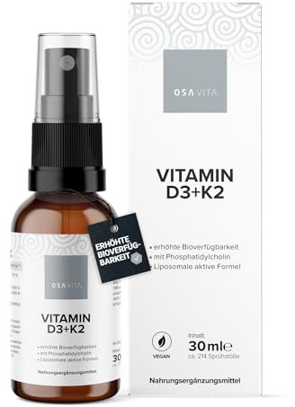 OSAVITA® Vitamin D3+K2 Spray - K2 MK7 All-Trans + hoch bioverfügbares Vitamin D3 - vegan, hochdosiert und ohne Zusätze in Deutschland hergestellt, für 642 Tage