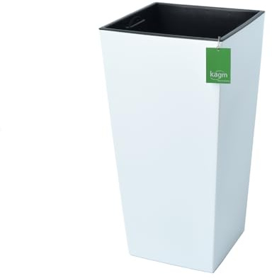 KAGM Blumenkübel mit herausnehmbarem Einsatz. Aus robustem Kunststoff in Hochglanz Weiß 28,5 x 28,5 - H= 57