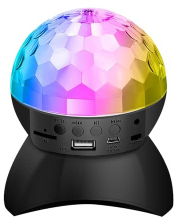 LYEAA Luz de discoteca RGB con altavoz compatible con Bluetooth, luces de fiesta de bola de discoteca, carga USB para DJ, fiesta de cumpleaños, decoración de club nocturno (modelo recargable
