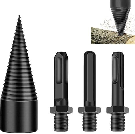 42mm Punta Spaccalegna per Trapano, Spaccalegna per Uso Domestico, Spaccalegna Cono Di Legno, Cono per Vite Spaccalegna, Con 3 Manici per Trapano(Quadrato/Rotondo/Esagonale)