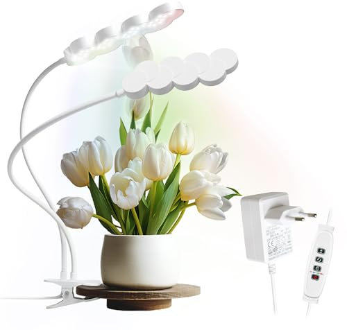 Diivoo Pflanzenlampe Led Vollspektrum 2 Köpfe,Grow Light 6000K Pflanzenlampe für Indoor-Pflanzen, Grow Lampe 10 Dimmstufen mit Timerfunktion Auto 4/8/12/18H,USB Adapter