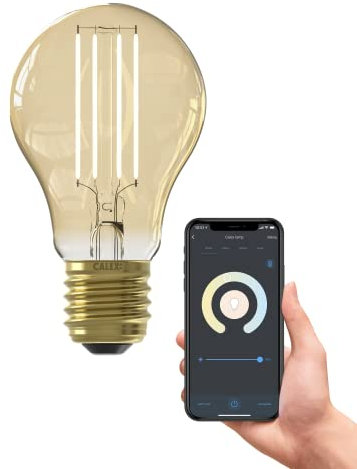 CALEX Smart LED Lampe, E27, A60, Gold Filament, warmweißes Licht, dimmbar, WLAN App- & Sprachsteuerung, 2er Pack
