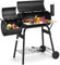 GOPLUS Holzkohlegrill mit Deckel, Grillwagen auf Rädern mit 2 Grillrost, Thermometer, Beistelltisch & Gitterregal, BBQ Grill für Picknick, Party, Camping, Garten & Terrasse, Schwarz