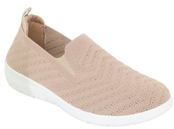 Amber Ladies Wide EE Fit Slip On Shoes Knit Fabric Trainers with Flexisole | Breathable & Comfortable Cushioned Footwear with Padded In-sock