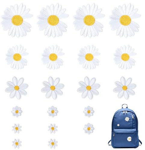 Bügelbilder für Textilien Aufbügelflicken,Patches zum Aufbügeln 20 Stk Kinder Motive Gänseblümchen Blume Aufnäher Iron On Applikationen für Mädchen DIY-Zubehör zum Aufnähen auf Kleidung Kleid Jeans