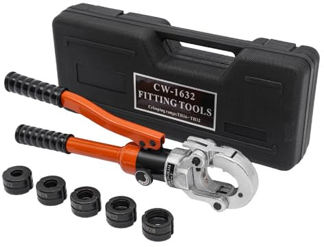 Presszange V-Kontur, 12 15 18 22 28 Set Hydraulische Crimpzange 8T mit 360° drehbarem Crimpkopf Rohrpresse (Orange)