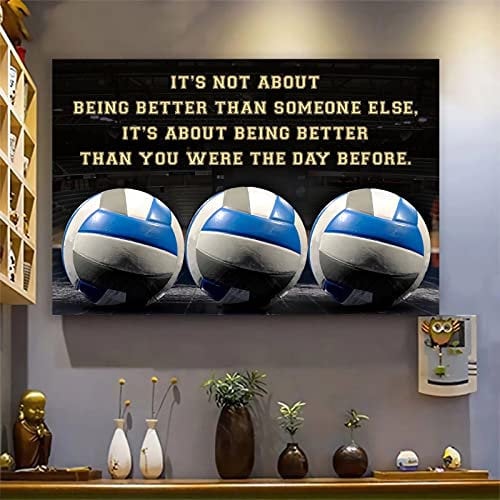 Sport-Poster, Metallschild „It'SAbout Being Better Than Someone Else, Volleyball-Sportbegeisterte, Poster, Wanddekoration, Blech-Aluminium-Schild, Wandkunst, Metallposter für Zimmer, Zuhause, Schlafz