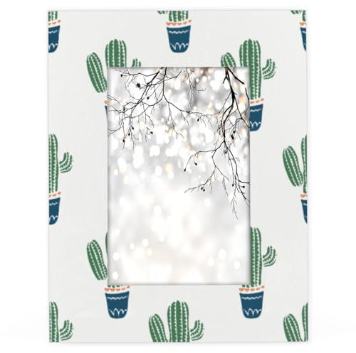 Süßer Kaktus-Bilderrahmen aus Holz, 12,7 x 17,8 cm, passend für 16,7 x 11,6 cm große Fotos, Kaktus-Bilderrahmen für Heimdekoration, personalisierte Rahmen, Geschenke