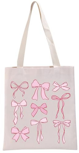 Pyoul Rosa Schleifen, Geschenktasche mit Rosa Schleifen, Large, Unisex, Beige, Tragetasche