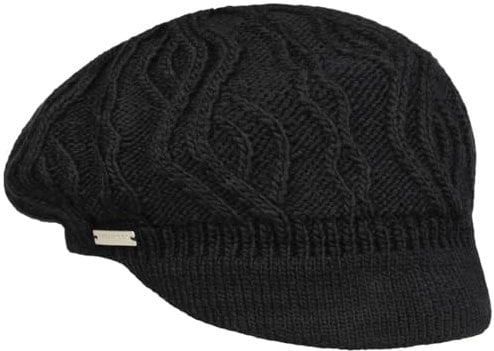 Seeberger Annelie Strick-Ballonmütze Damenmütze Ballonmütze Schirmmütze Schildmütze Damen - mit Schirm, Futter Winter Herbst-Winter - One Size schwarz