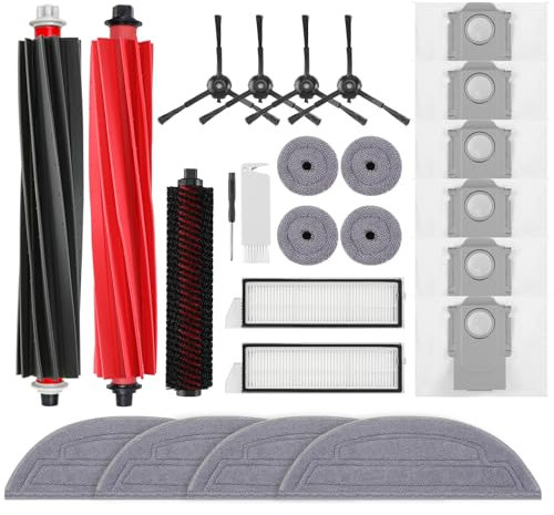 VIEWALL Zubehör für Roborock S8 MaxV Ultra Staubsauger,2 Hauptbürsten,2 HEPA-Filter,4 Mopps,4 Seite Mopps,6 Staubbeutel,4 Seitenbürsten,1 selbstreinigende Bürste,1 Bürste Ersatzteilset
