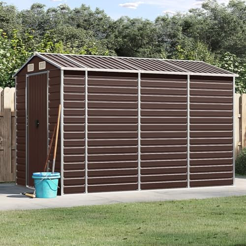 Keyroto Gerätehaus Metall Geräteschuppen Schuppen Garten Metall Gerätehaus XXXL Gartenhaus mit Doppeltüren Verzinkter Stahl Braun 191x300x198 cm