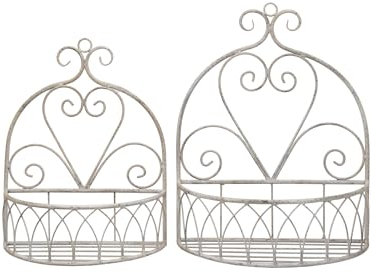 Large Antique Cream Metal Ornate Vintage Wall Baskets Flower Pot Garden Planters (Small)