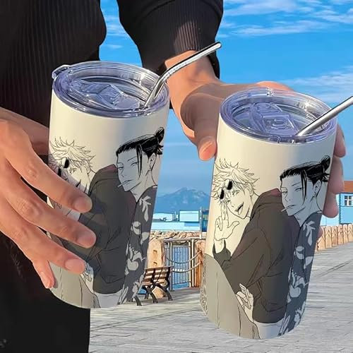 Zhongkaihua JJK Gojo Satoru Anime Drinking Cup, 17 OZ/480ml Leak-Proof Insulated Travel Mug, Stainless Steel with Spill-Proof Lid & Straw, for Hot and Cold Drinks, for School, Office, Coffee Cup
