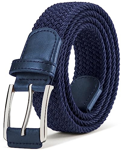 BULLIANT Gürtel Herren, Flechtgürtel Stretchgürtel Geflochten Stoffgürtel Elastischer Gürtel Golfgürtel für Männer Damen,Breite 35mm(Antique Blue,125cm/42-46 taille verstellbar)