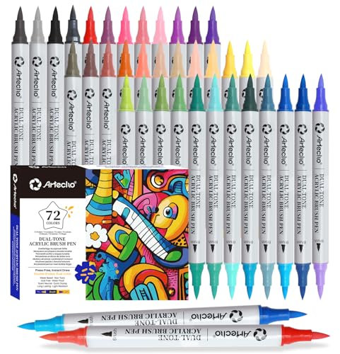 Artecho Rotuladores de pintura acrílica, 36 unidades, 72 colores, marcadores de pintura acrílica de doble tono con punta de pincel de 0.5-5 mm para pintura de roca, calabaza, papel, madera