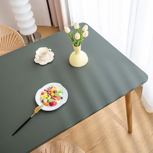 Miaogoo Rechteckige Tischdecke, elastische Kanten, PU-Leder, Tischabdeckung für Outdoor, Küche, Picknick, Camping, Party, wasserdicht, öldicht, Tischschutz (150 x 90 cm, Grau)