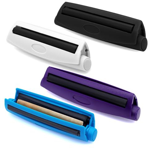 TETEWEVER 4 Stück Zigarettenroller, 110mm Drehmaschine Zigaretten Joint Drehmaschine Konisch Joint Roller Zigarettendrehmaschine(Schwarz, Weiß, Lila, Blau)