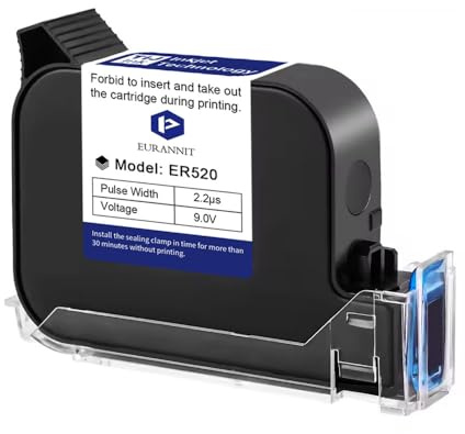 Eurannit Cartouche d'encre noire originale ER520, 42 ml à séchage rapide à solvant de remplacement pour imprimante à jet d'encre portable 12,7 mm E11/E15/E19/E98