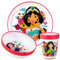 Disney Princess - Juego de vajilla bicolor reutilizable de 3 piezas para niños, plato y vaso, sin BPA