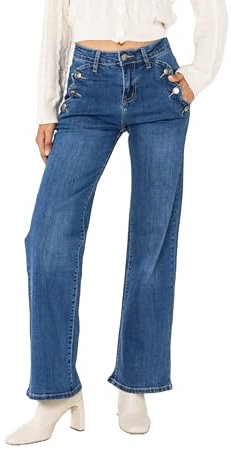 Nina Carter P195 Jean évasé Bootcut taille haute pour femme, Bleu (P195-1), XXL