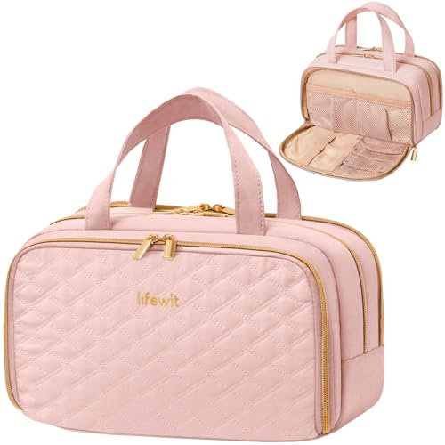 Lifewit Trousse de Toilette Femme, Trousse de Toilette Homme, Trousse de Voyage, Trousse de Maquillage, Sac de Rangement Toilette, Rangement Cosmétique avec Poignée, 5 L, Rose