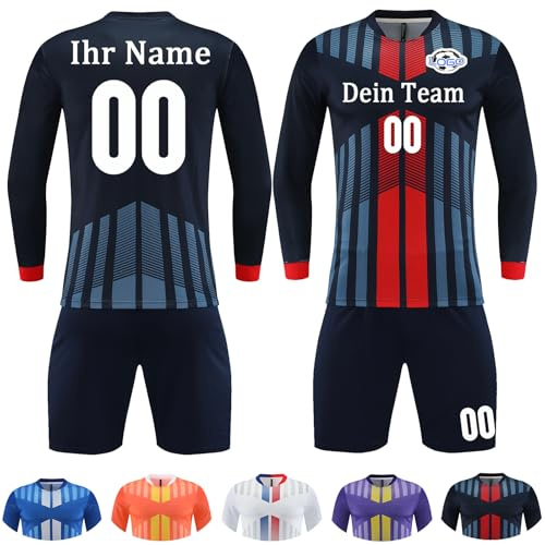 OXOQAQ Trikot Langarm Kinder Set mit Namen Nummer Team Logo Personalisiert Fussball Trikot Langarm Set für Kinder Erwachsene