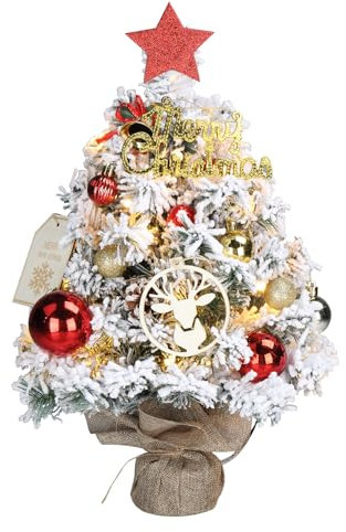 LEADZM Mini albero di Natale 40 cm con illuminazione da tavolo a LED, piccolo albero di Natale decorato artificialmente per decorazioni natalizie (40 cm, verde e bianco con 30 LED)