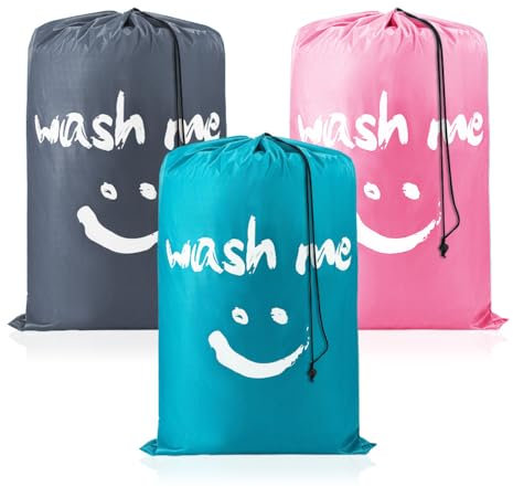 Bieiyhe 3 Stück Wäschesack schmutzwäsche 61x91 cm,dreckwäschebeutel reise,Waschesammelsack Waterproof,Laundry Bag Travel Durable,Stoffsack Groß Faltbare,Wäschesack Reise mit Kordelzug für Camping