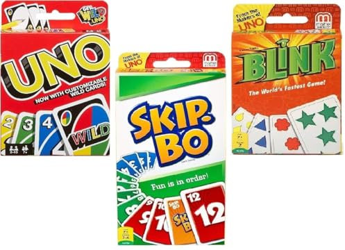 Mattel Uno, Blink und Skip-Bo Kartenspiel, Combo 3er Pack
