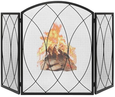 GTPBAO Salvachispas Chimenea Pantalla Protectora para Chimenea En Forma De Arco, 121×74cm, Cortina para Estufa De Carbón y Leña, Protector contra Chispas De Fuego Plegable