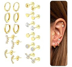 ORAZIO 11 Paar Ohrringe Gold Damen Knorpelpiercing Hypoallergene Chirurgenstahl Ohrringe Piercing 18 K Gold Helix Piercings Ohrpiercings Ohrringsets Mehrere Piercings