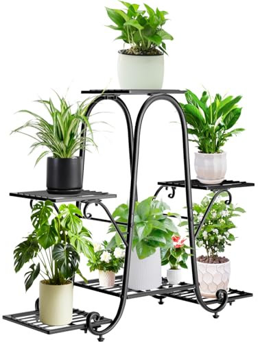 AKOZLIN Elegante supporto per piante in metallo a 6 livelli per interni, design vintage, scaffale per piante da esterno, supporto per piante da giardino in metallo, ideale per patio, soggiorno, angolo
