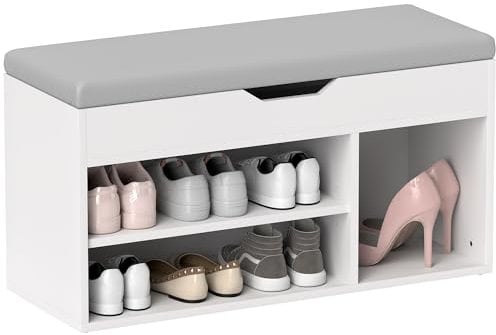 HOMCOM Shoes Cabinet Bench Hidden Storage Padded Seat Organiser Footwear Rack Hallway Cream White