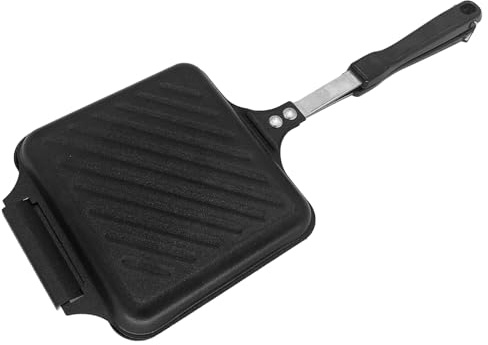 Yagosodee Bratpfanne Doppelseitige Bratpfanne Feineisen Anti-Kratzer Pfannen Antihaft Sandwich und Panini Maker Frühstückspfanne Feineisen Schwarz