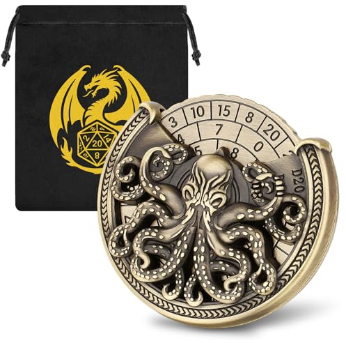 Hohl Oktopus DND Radwürfel Spinner, Oktopus Metallische D&D Würfel, Roulette Würfel Spinner für DND Würfelset, D&D Geschenke mit Drachen Logo Geschenktüte, MTG, Rollenspiel Brettspiel Zubehör, Bronze