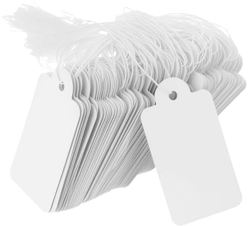 QWORK® 500PCS Étiquettes de Prix Blanches avec Ficelle, 25mm x 45mm, Étiquettes de Marquage pour Bijoux et Vêtements
